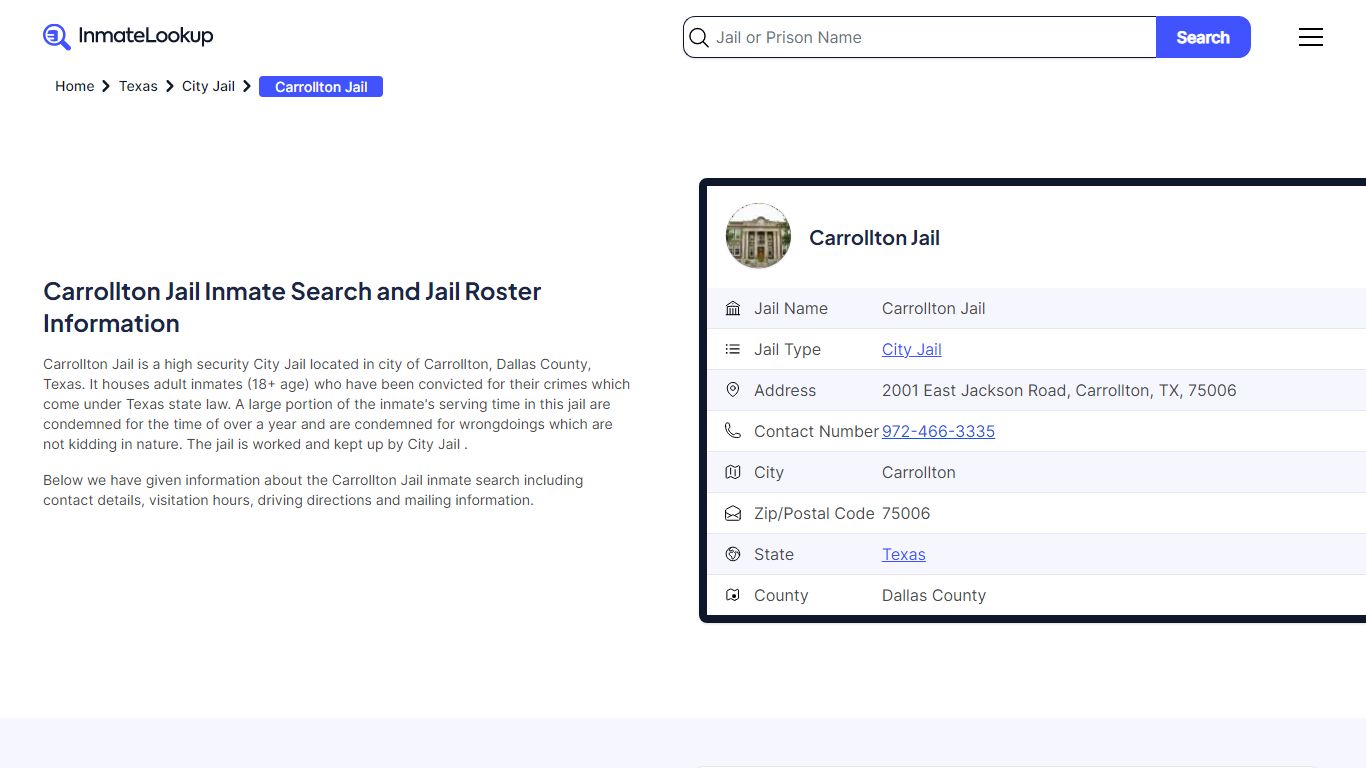 Carrollton Jail (TX) Inmate Search Texas - Inmate Lookup